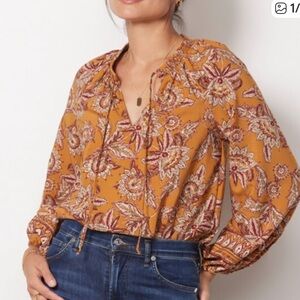 Evereve Marigold Britta Border Floral Print Long Sleeve Blouse Size XL NEW
